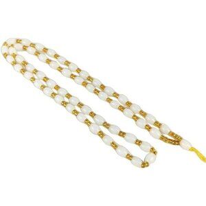 White Oval Beaded Bracelet with Yellow Accents Slim Stretch Summer Jewelry for W